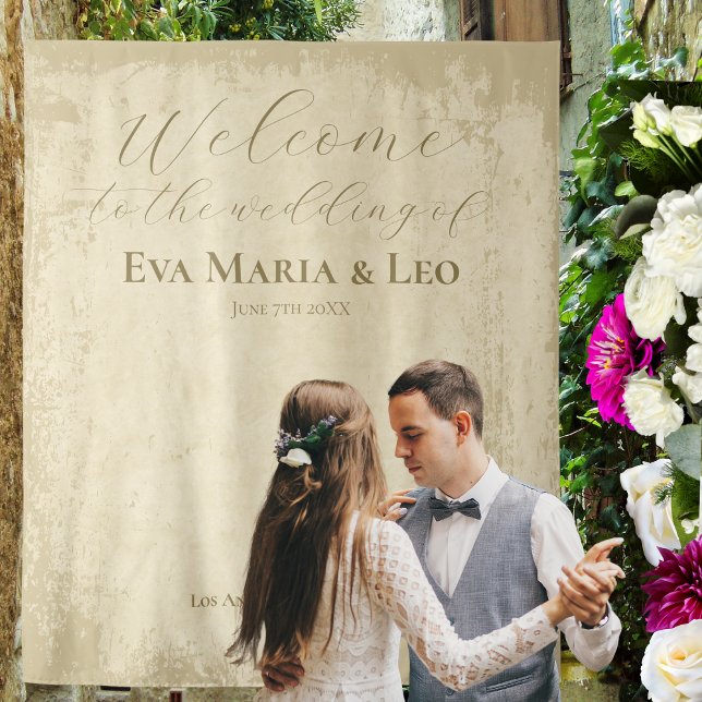 Elegante Off-White Grunge Edge Begrüßung Wandteppich (Von Creator hochgeladen)