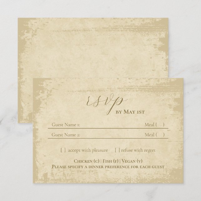 Elegante Off-White Grunge Edge Wedding RSVP Card (Vorne/Hinten)