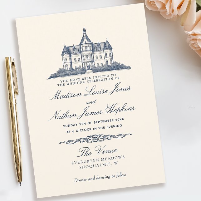 Elegante Old Chateau Manor Wedding Einladung (Von Creator hochgeladen)