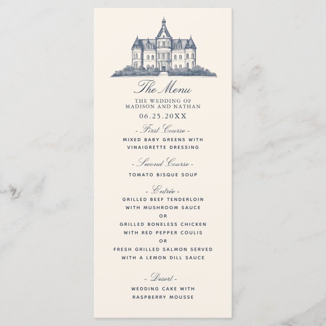 Elegante Old Chateau Manor Wedding Menükarte (Vorderseite)