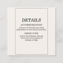Elegante Old Money Hochzeitsdetails Beilagekarte