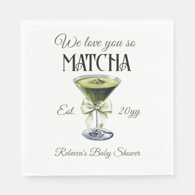Elegante Olive Bow Liebe Sie So Matcha Baby Dusche Serviette (Vorderseite)