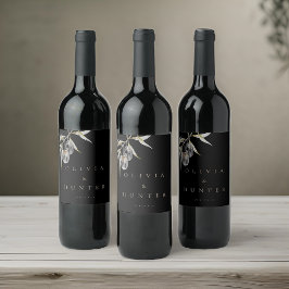 Elegante Olive Branch Hochzeit Weinetikett