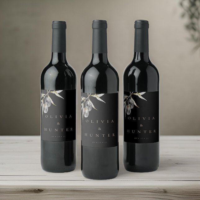 Elegante Olive Branch Hochzeit Weinetikett (Von Creator hochgeladen)