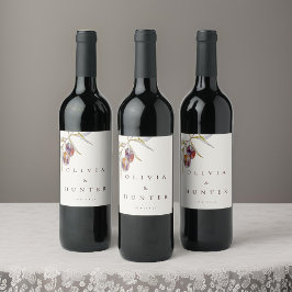 Elegante Olive Branch Hochzeit Weinetikett