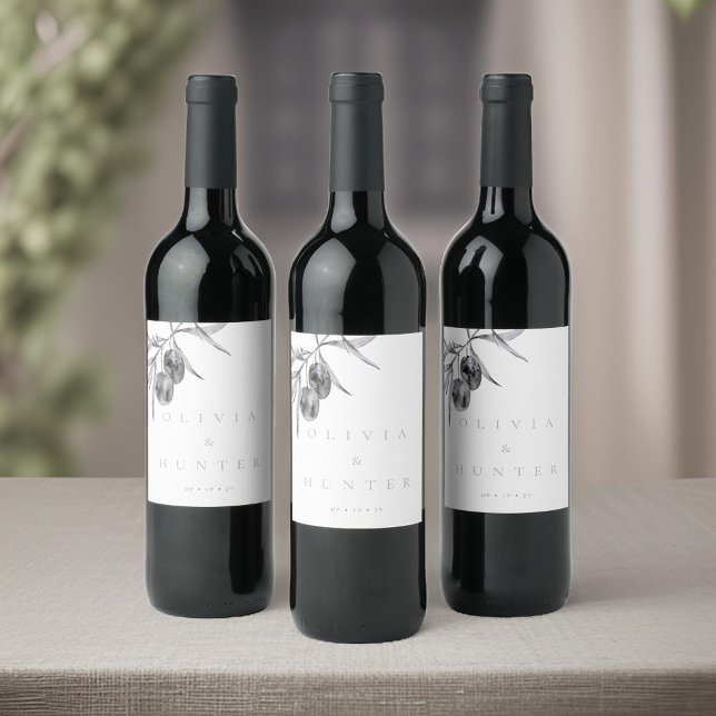 Elegante Olive Branch Hochzeit Weinetikett (Von Creator hochgeladen)