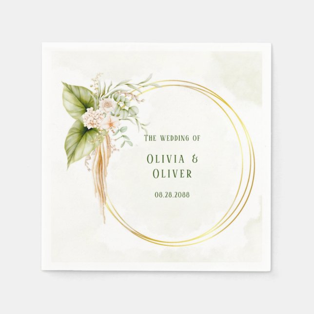 Elegante Olive Green and Gold Wedding Serviette (Vorderseite)