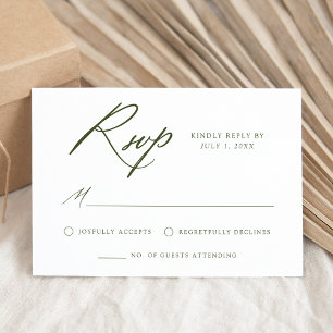 Elegante Olive Green Calligraphy Wedding RSVP Karte