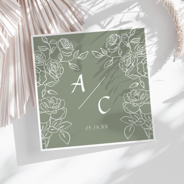 Elegante Olive Green französische Rose Hochzeit Serviette (Von Creator hochgeladen)