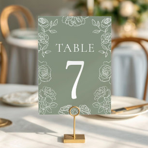 Elegante Olive Green französische Rose Hochzeit Tischnummer