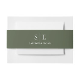 Elegante Olive Green Monogram Wedding Einladungsbanderole
