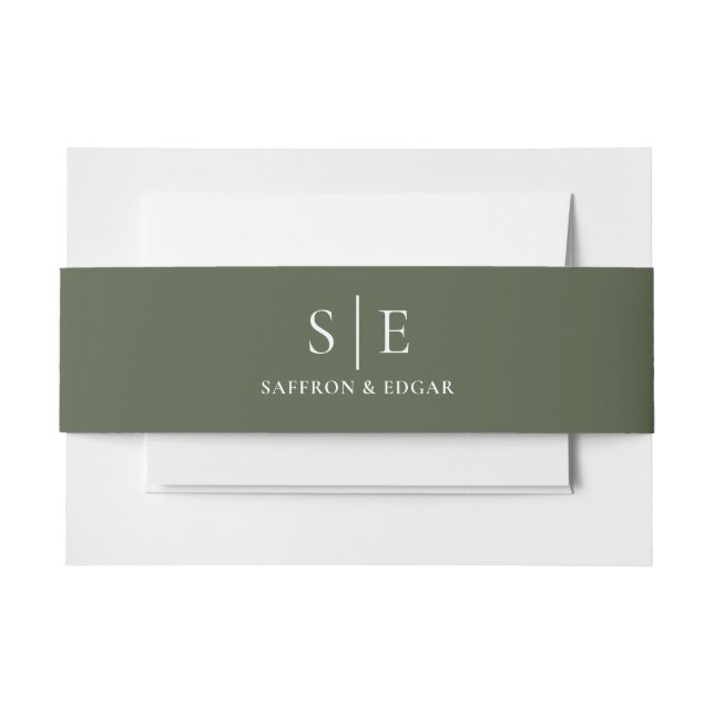 Elegante Olive Green Monogram Wedding Einladungsbanderole (Vorderseite Beispiel)