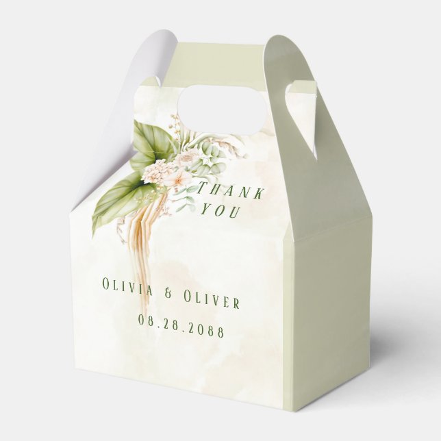 Elegante Olive Green Tropical Floral Wedding Geschenkschachtel (Vorderseite)
