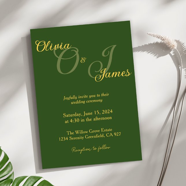 Elegante Olive Green und Gold Monogram Wedding Einladung (Von Creator hochgeladen)