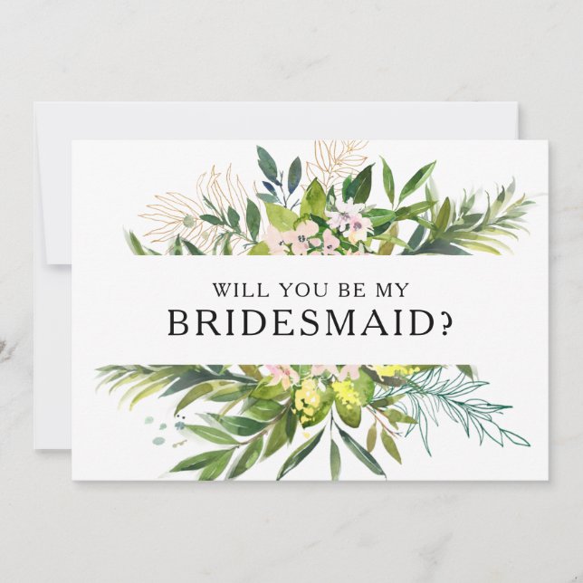Elegante Olive Greenery Bridesmaid Vorschlag Card Einladung (Vorderseite)