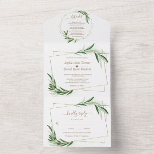 Elegante Olive Greenery Gold Hochzeit All In One Einladung