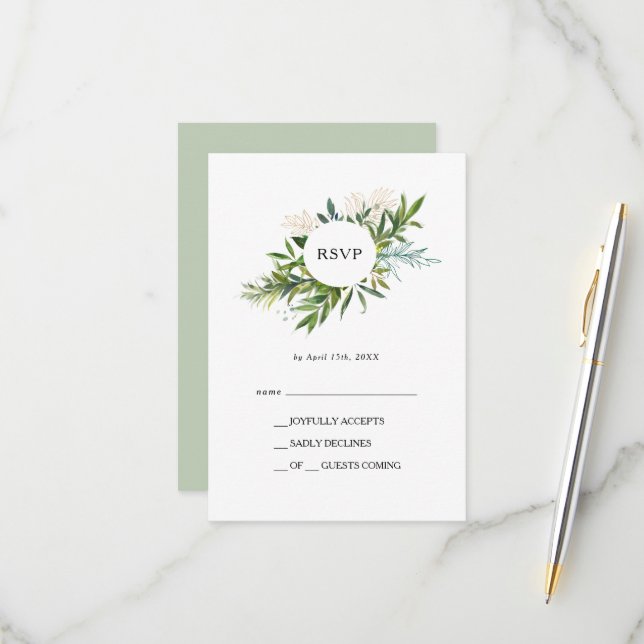 Elegante Olive Greenery RSVP Card (Vorderseite/Rückseite Beispiel)