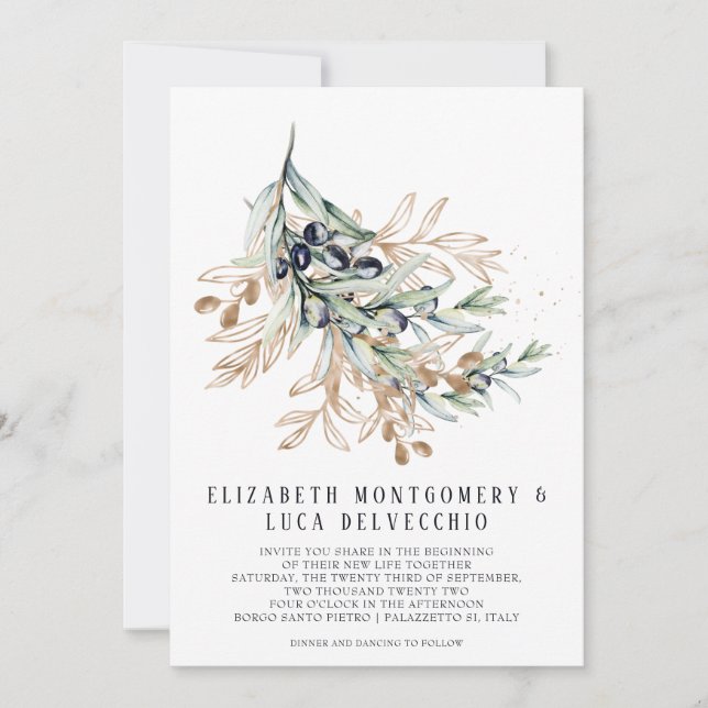 Elegante Olive Grove | Boho Botanische Einladung (Vorderseite)