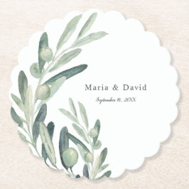 Elegante Olive Sprig Wreath Gastgeschenk Hochzeit Untersetzer