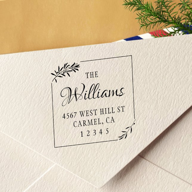 Elegante Olive Square Rücksendeadresse Permastempel (Von Creator hochgeladen)