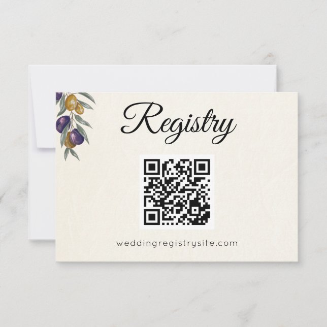 Elegante Olive Wedding Registry Enclosure Card RSVP Karte (Vorderseite)