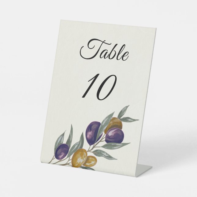Elegante Olive Wedding Tischnummer Sockelschild (Vorderseite)