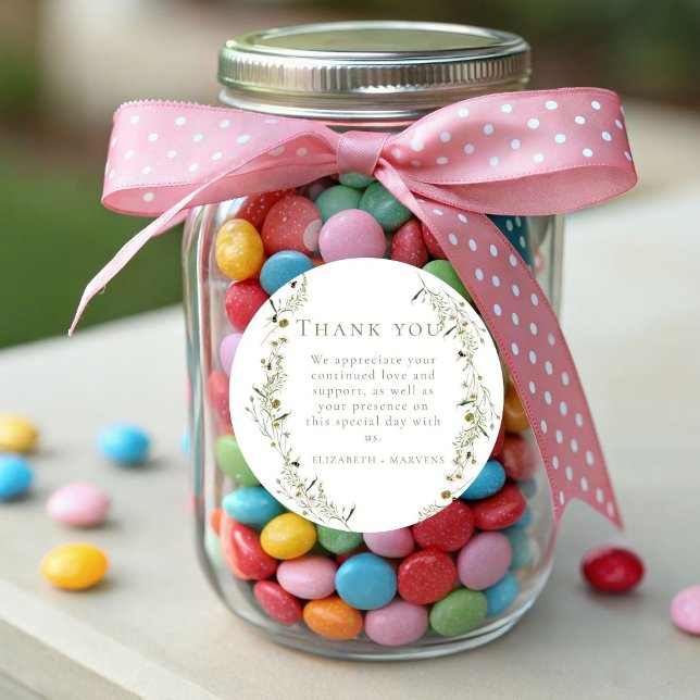 Elegante Olive Wildblume Hochzeit Vielen Dank Runder Aufkleber (Von Creator hochgeladen)