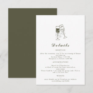 Elégante Olive wood Green Mariage Détails Carte