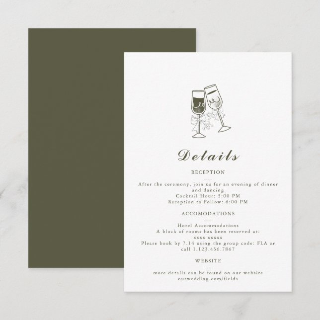 Elegante Olive wood Green Wedding Details Card RSVP Karte (Vorne/Hinten)