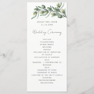 Elegante Oliven-Blätter. Italienische Hochzeit Programm