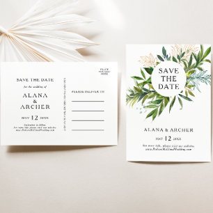 Elegante Oliven-Grün-Pflanzenwelt-Hochzeitspostkar Einladungspostkarte