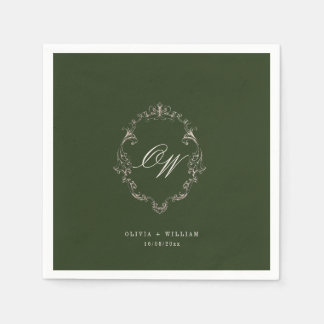 Elegante Oliven-grüne Hochzeit mit Monogramm Serviette