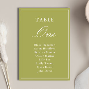 Elegante Oliven-grüne Schrift Hochzeit Tischnummer