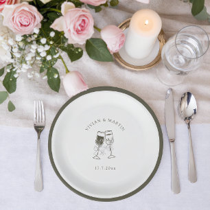 Elegante Olivenholz-Hochzeit in Grün Pappteller