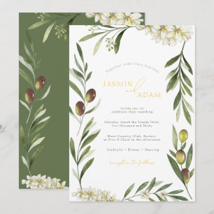 Elegante Olivenzweig Botanische Hochzeit Einladung