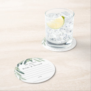Elegante Olivenzweig-Hochzeitsrat Geschenk Braut B Runder Pappuntersetzer