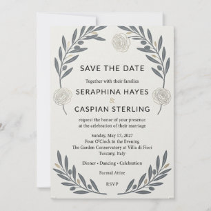 Elegante Olivenzweig- und Rosen-Hochzeitseinladung Einladung