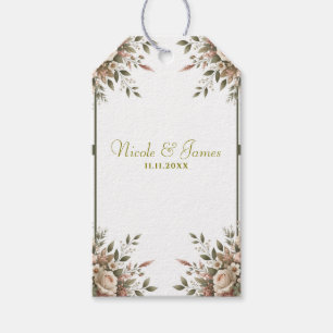 Elegante Olivgrün- und Weiße Blumen-Ecken-Hochzeit Geschenkanhänger