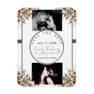 Elegante Olivgrün- und Weiße Blumen-Ecken-Hochzeit Magnet