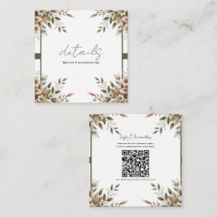 Elegante Olivgrün und Weiße Blumen Hochzeits Deko Quadratische Visitenkarte