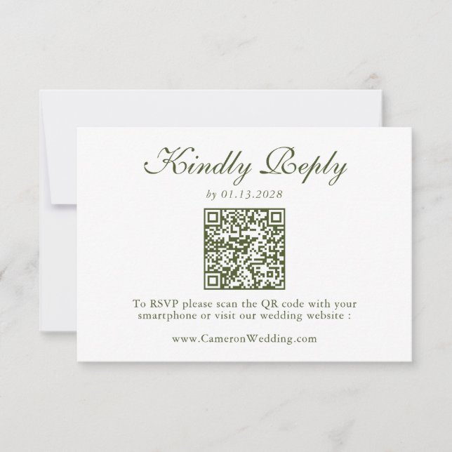 Elegante Olivgrüne Florale QR-Code-Hochzeit RSVP  Karte (Vorderseite)