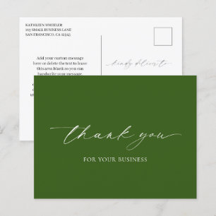 Elegante Olivgrüne moderne Geschäft Dankeschön Postkarte