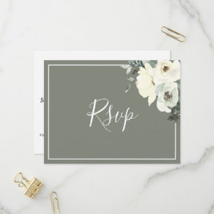 Elegante olivgrüne RSVP-Postkarte mit Essensauswah Einladungspostkarte