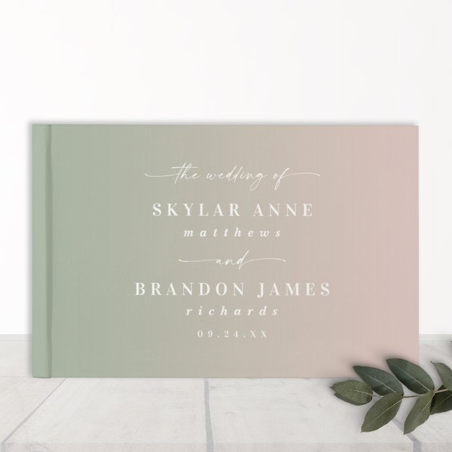 Elegante Ombre Light Green & Blush Pink Wedding Gästebuch (Von Creator hochgeladen)