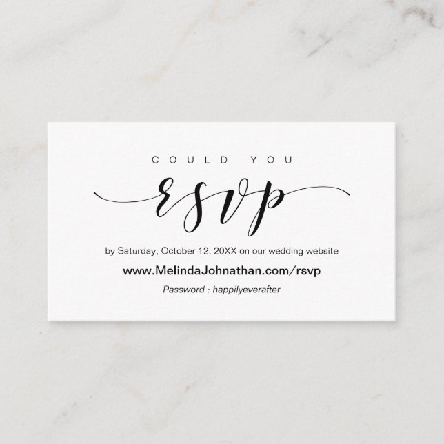 Elegante Online Wedding RSVP reagieren Begleitkarte (Vorderseite)