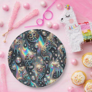 Elegante Opal-Leoparden-Druck-Papierplatten Pappteller
