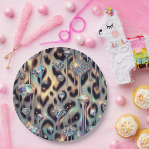 Elegante Opal-Leoparden-Druck-Papierteller Pappteller