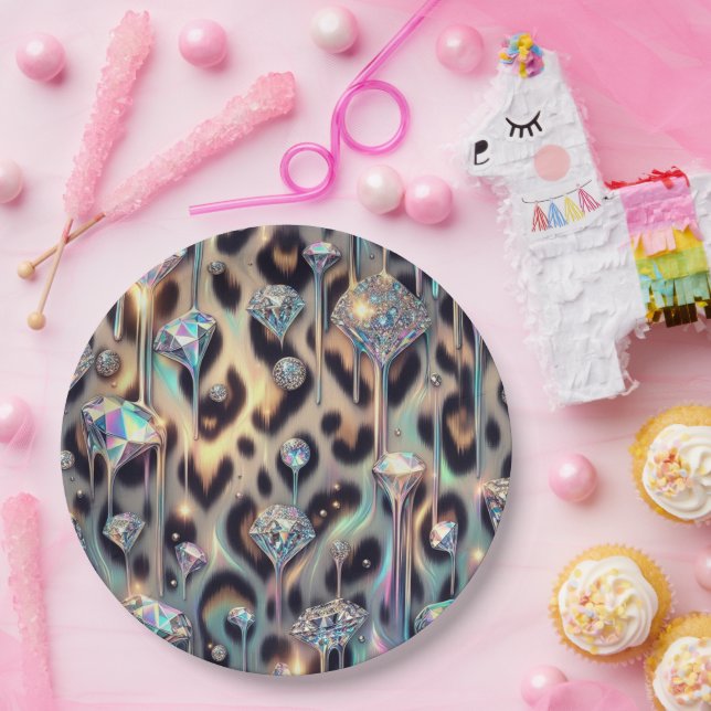 Elegante Opal-Leoparden-Druck-Papierteller Pappteller (Party)