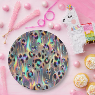 Elegante Opal-Leoparden-Druck-Papierteller Pappteller