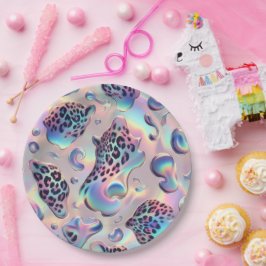Elegante Opal Leopardenprint-Papierplatten im glam Pappteller